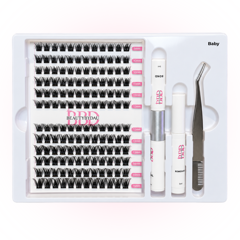 BeautyByDau Cluster Lash Kit Baby med lashes, Bond & Seal, Remover og applicator